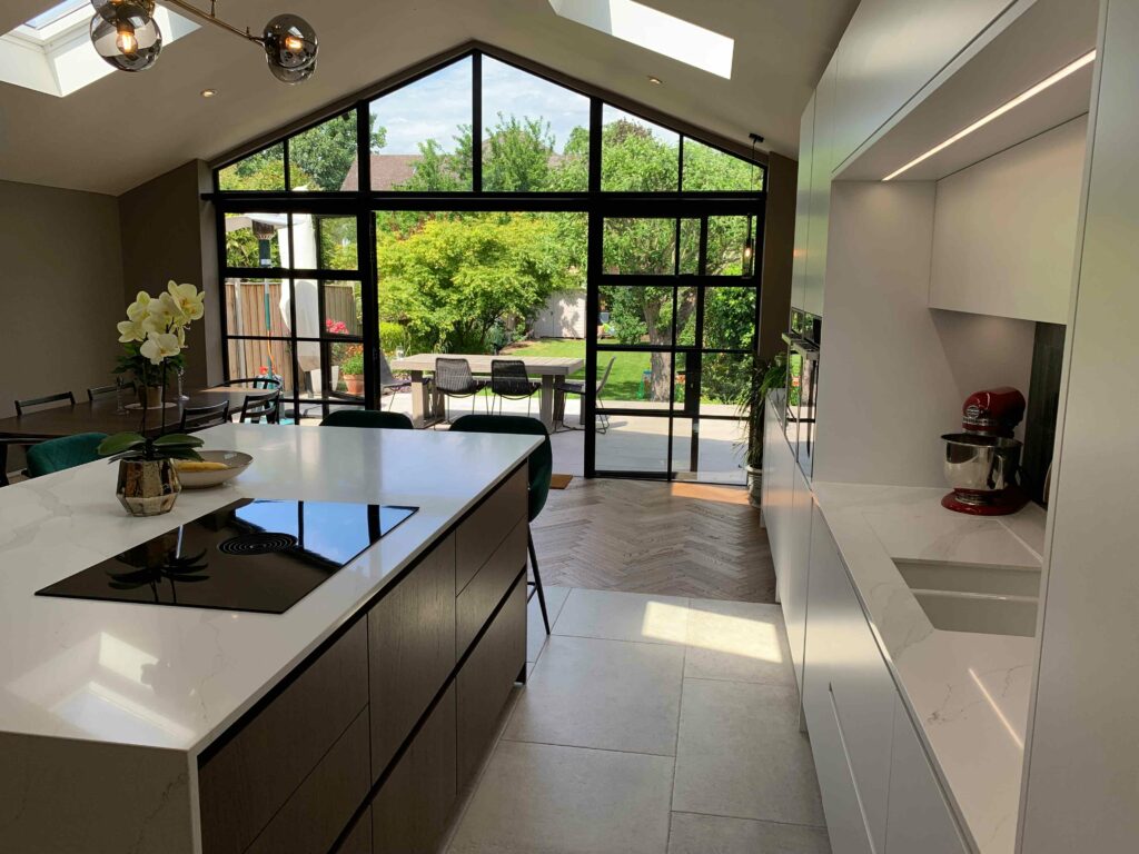 Handleless Kitchen - View To Garden