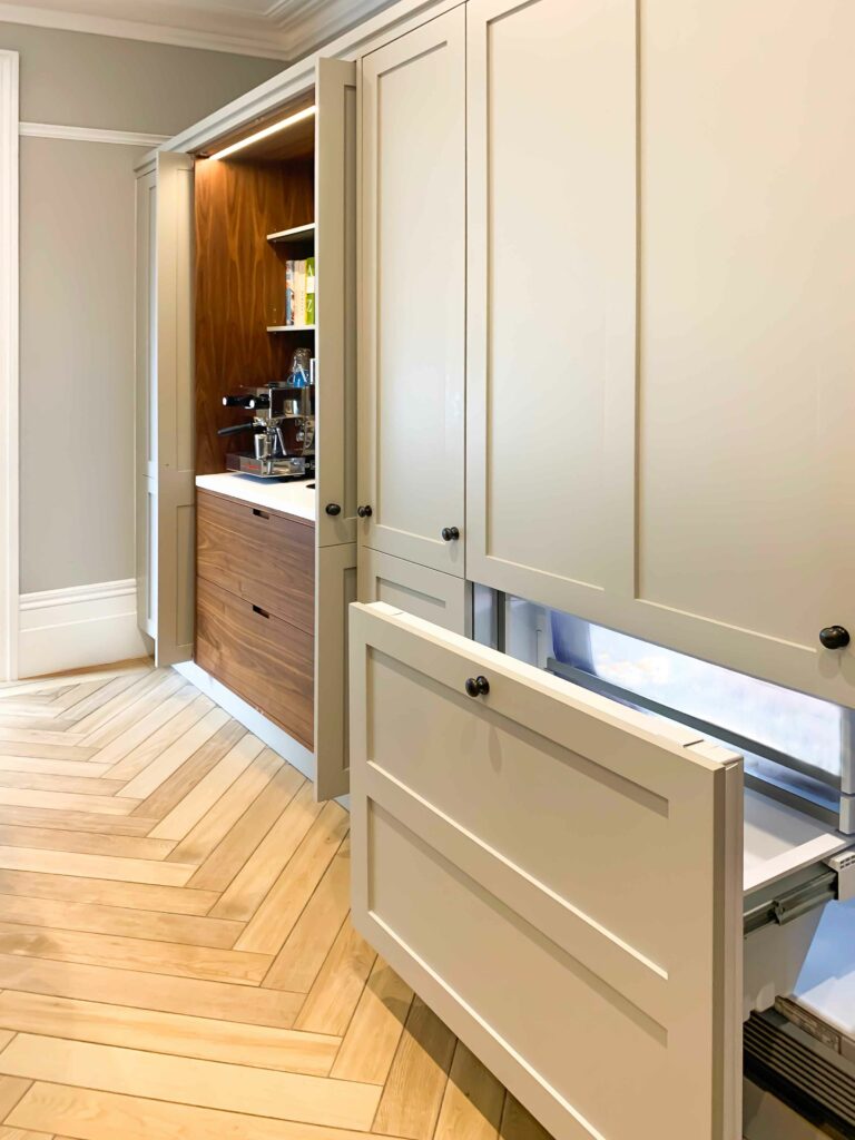 Handleless Shaker Kitchen - Cupboards Open