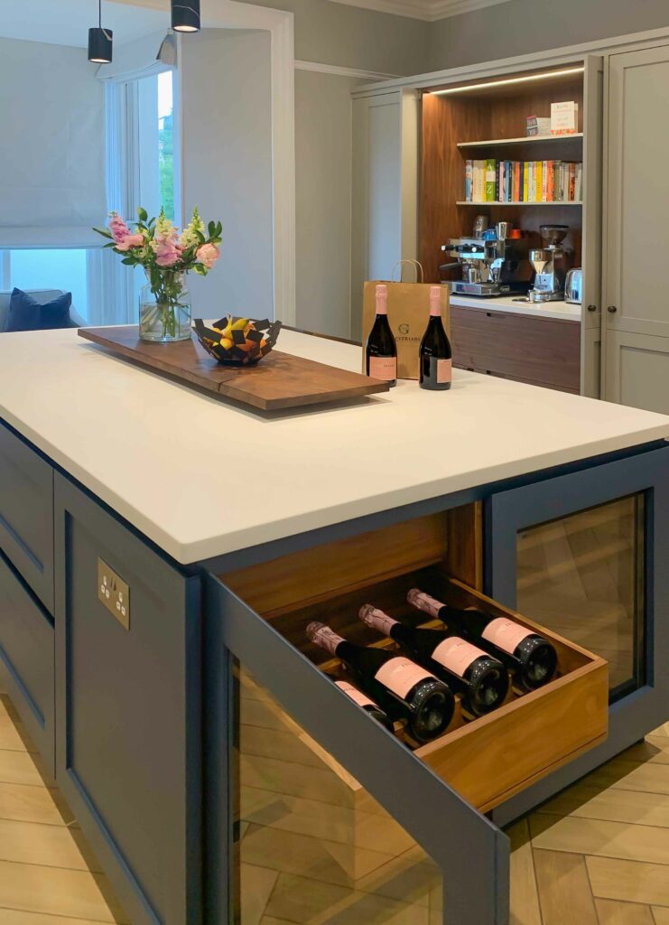Handleless Shaker Kitchen - Island Wine Drawer