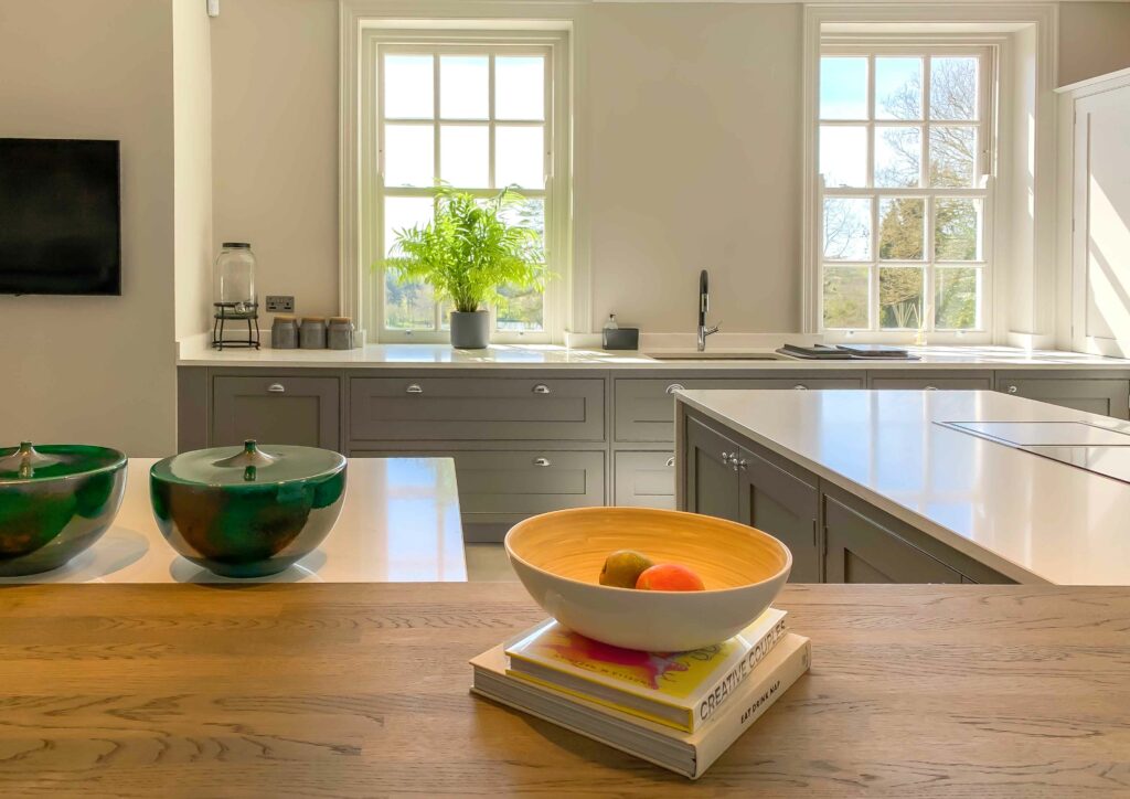 In-frame Shaker Kitchen: View To Window From Breakfast Bar